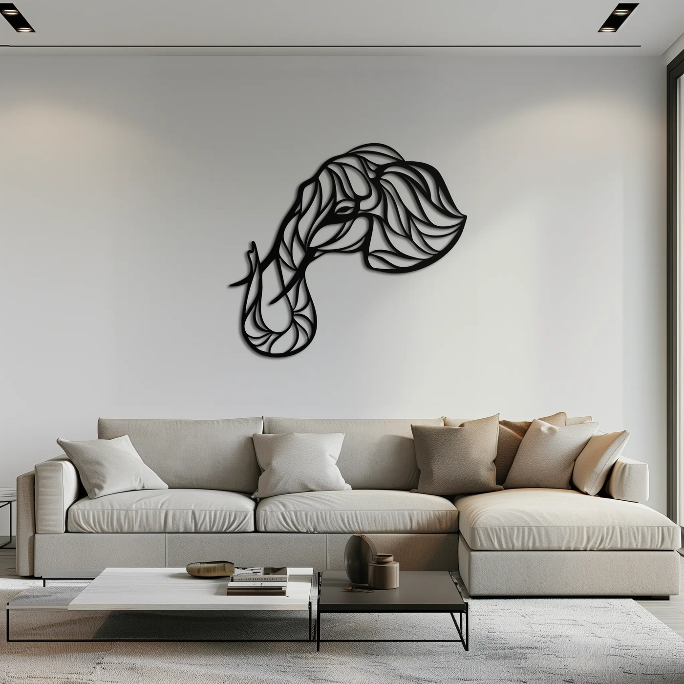 Geometric Elephant Head Metal Wall Art – Modern Animal Home Decor- KAF574 by Enova Art