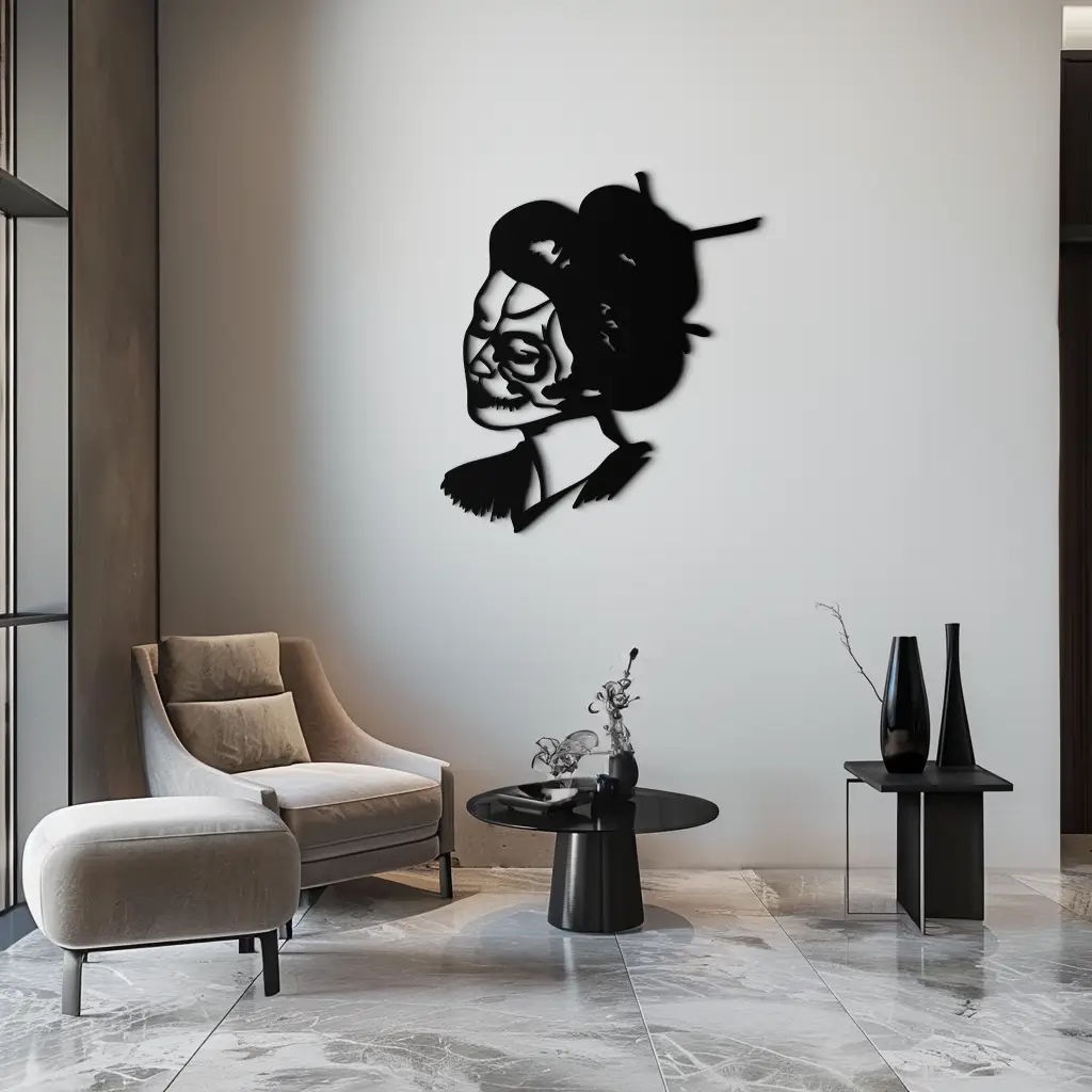 Geisha Skull Fusion Metal Wall Art – Japanese Gothic Home Decor- KAF575 by Enova Art