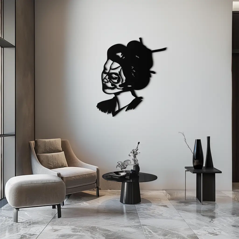 Geisha Skull Fusion Metal Wall Art – Japanese Gothic Home Decor- KAF575 by Enova Art