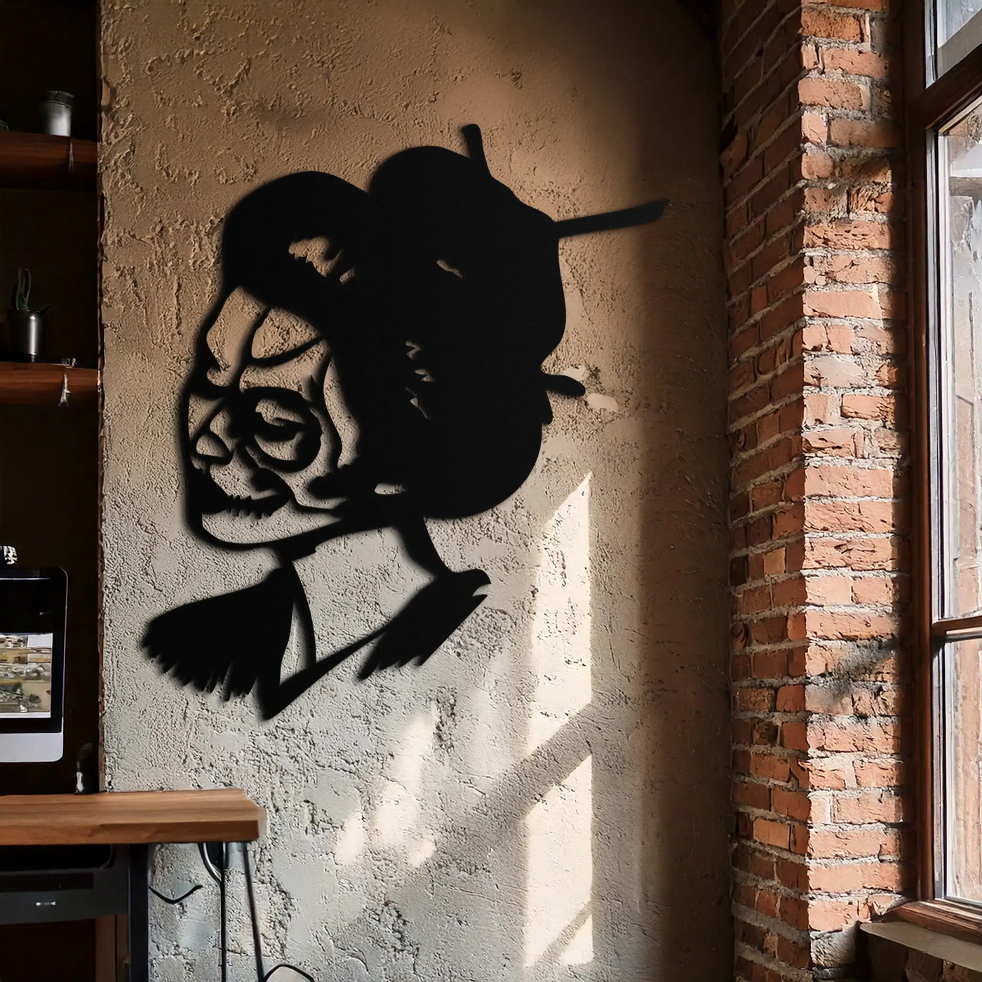 Geisha Skull Fusion Metal Wall Art – Japanese Gothic Home Decor- KAF575 by Enova Art