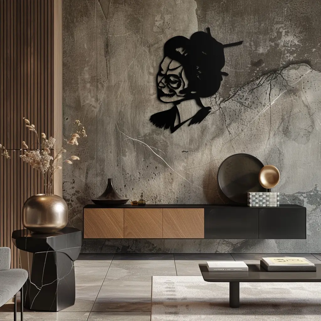 Geisha Skull Fusion Metal Wall Art – Japanese Gothic Home Decor- KAF575 by Enova Art
