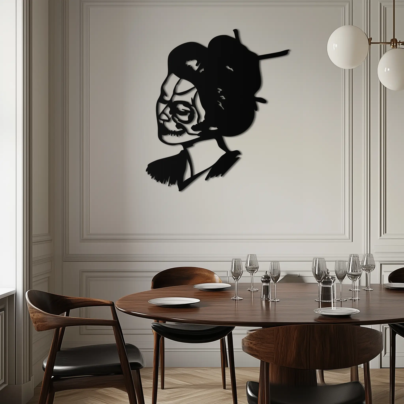 Geisha Skull Fusion Metal Wall Art – Japanese Gothic Home Decor- KAF575 by Enova Art