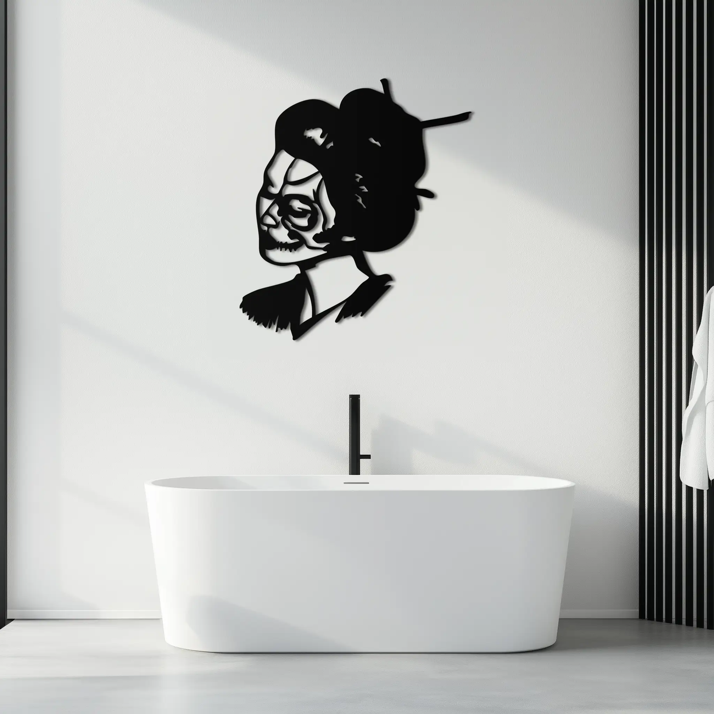 Geisha Skull Fusion Metal Wall Art – Japanese Gothic Home Decor- KAF575 by Enova Art