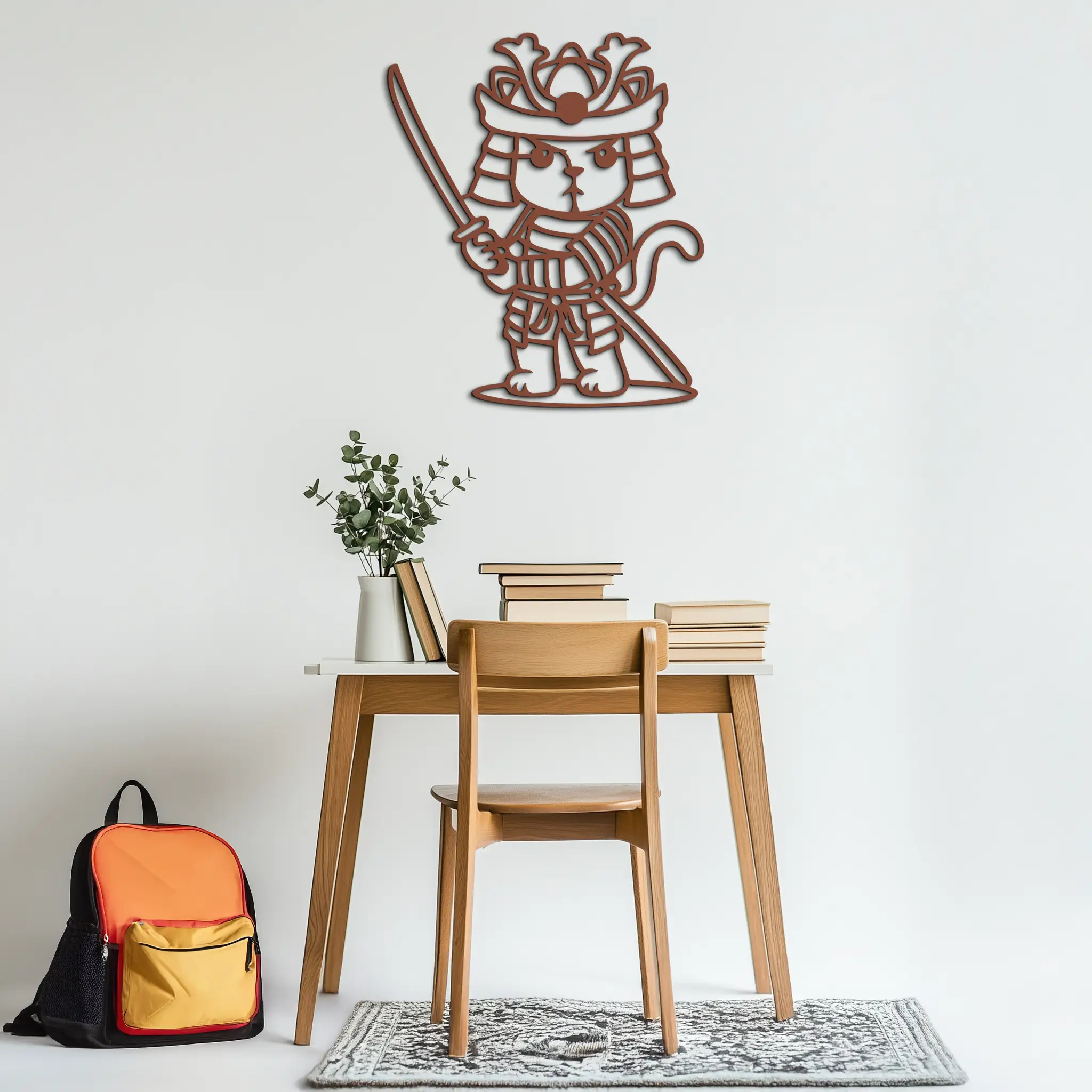 Samurai Cat Warrior Metal Wall Art – Cute Japanese Katana Decor- KAF576 by Enova Art