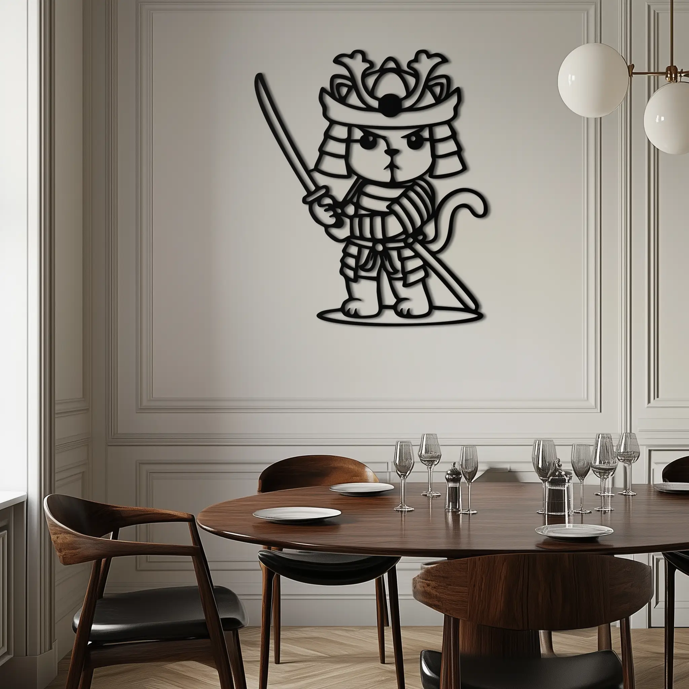 Samurai Cat Warrior Metal Wall Art – Cute Japanese Katana Decor- KAF576 by Enova Art
