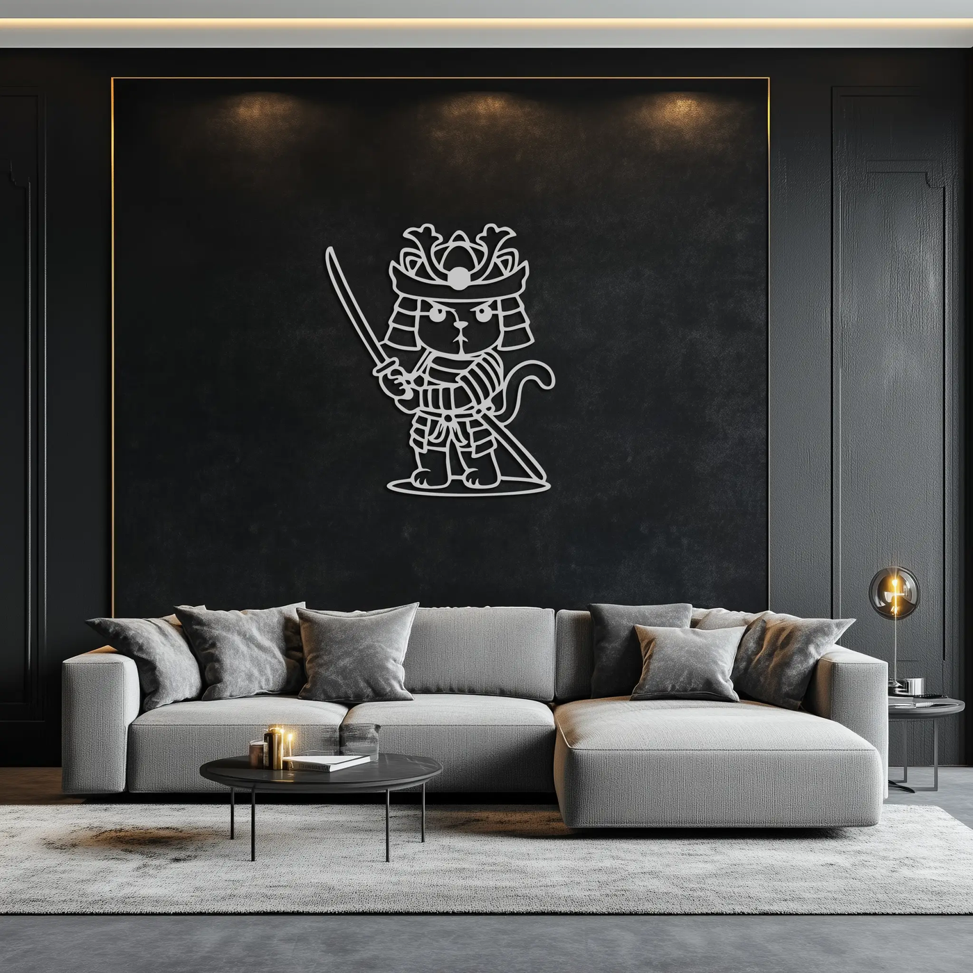 Samurai Cat Warrior Metal Wall Art – Cute Japanese Katana Decor- KAF576 by Enova Art