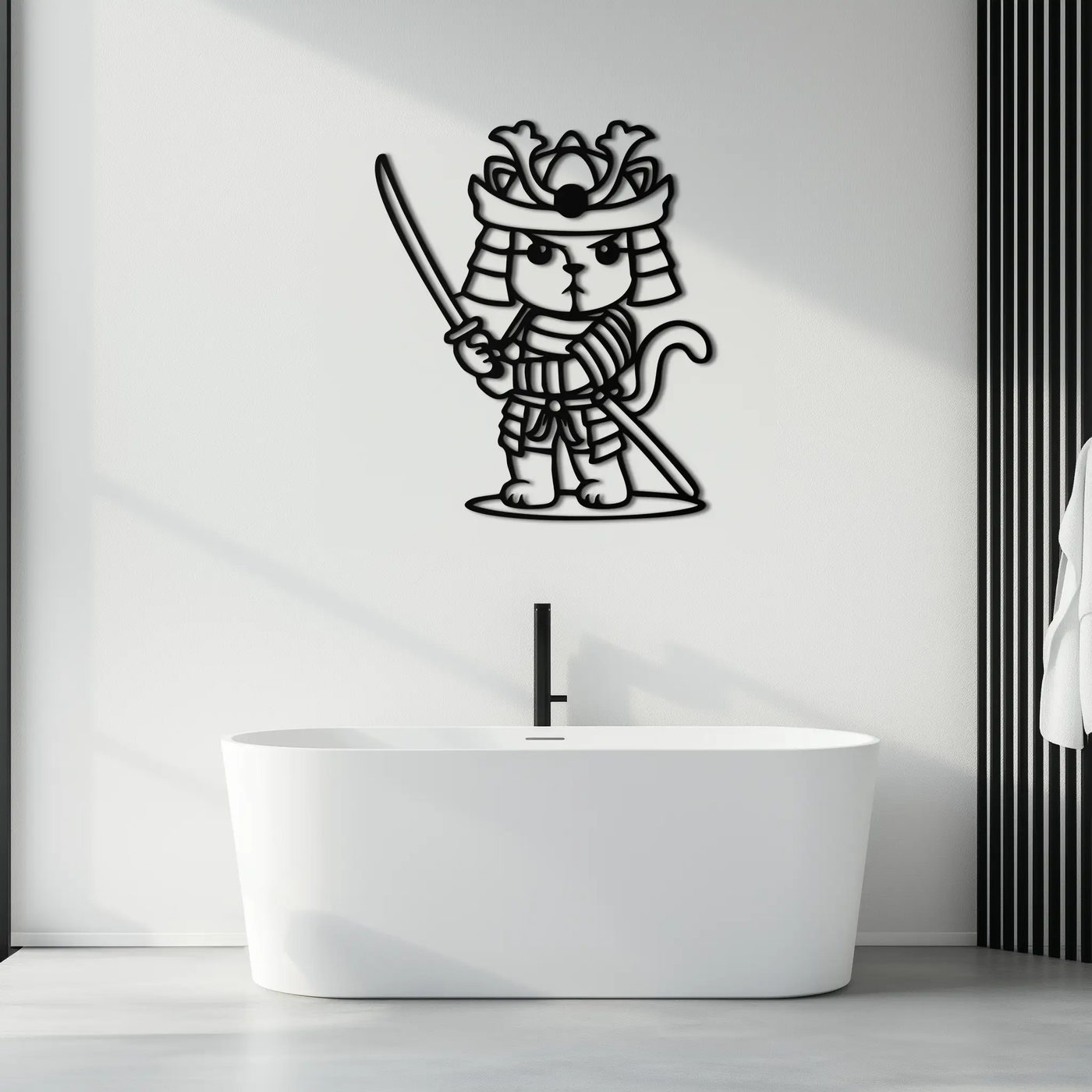 Samurai Cat Warrior Metal Wall Art – Cute Japanese Katana Decor- KAF576 by Enova Art