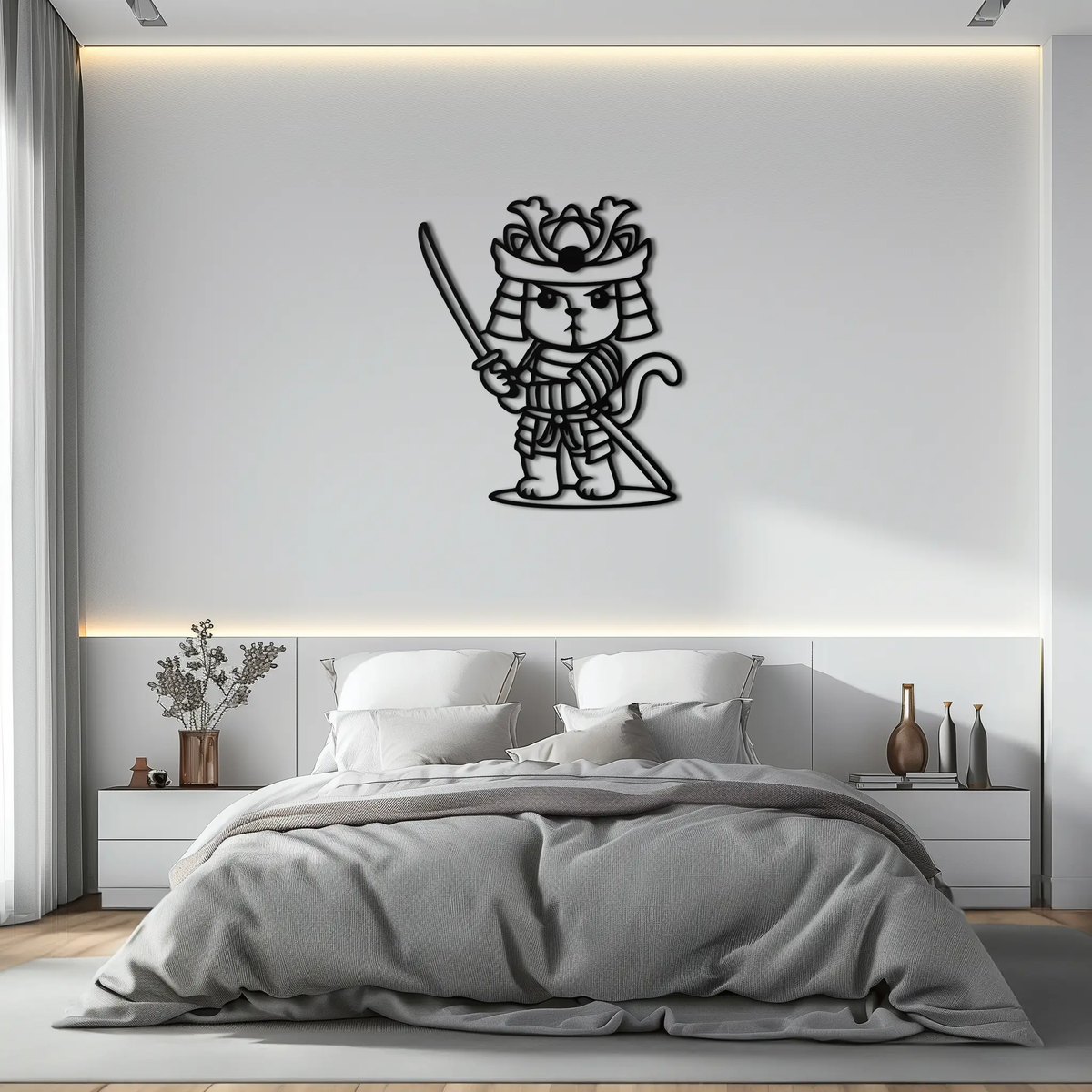 Samurai Cat Warrior Metal Wall Art – Cute Japanese Katana Decor- KAF576 by Enova Art