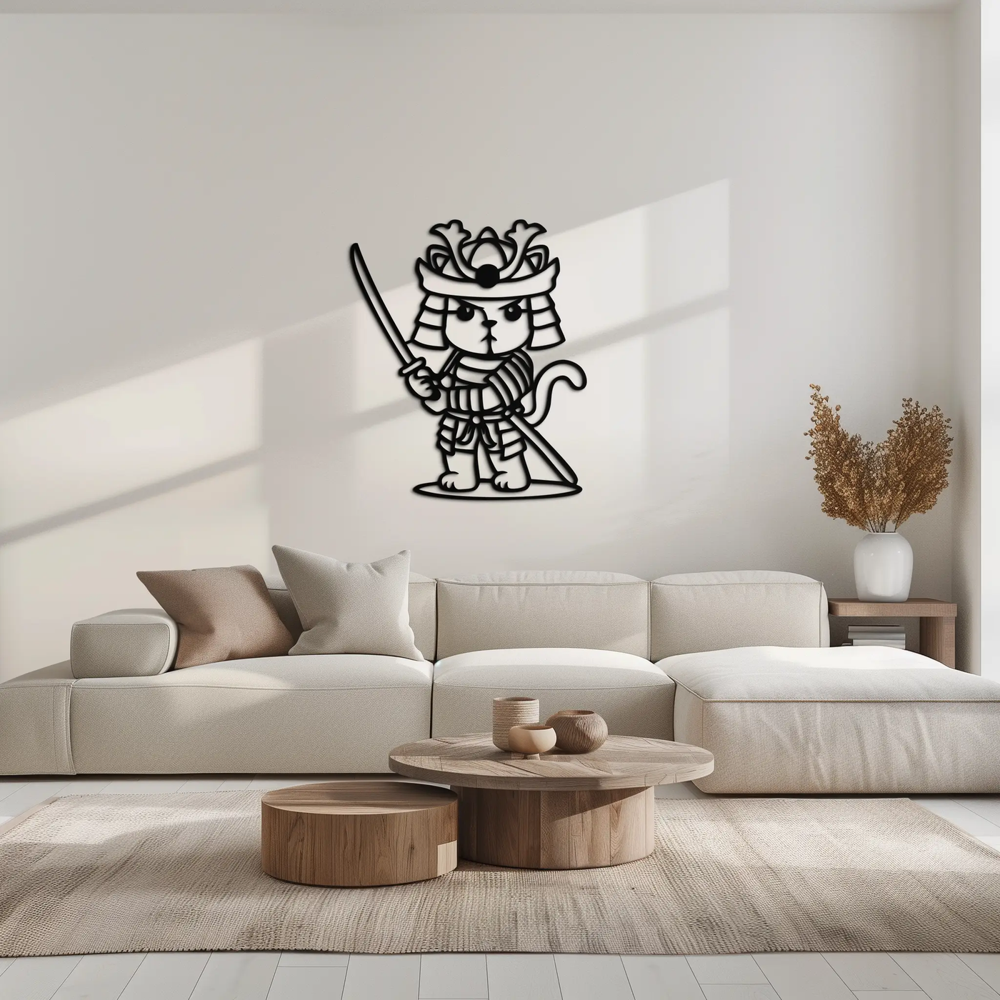 Samurai Cat Warrior Metal Wall Art – Cute Japanese Katana Decor- KAF576 by Enova Art