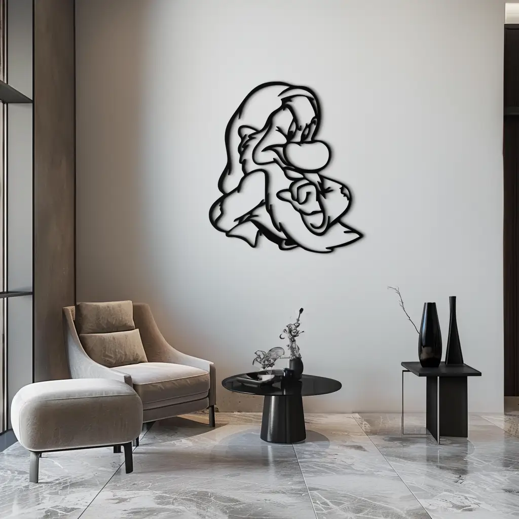 Grumpy Dwarf Metal Wall Art – Whimsical Cartoon-Inspired Metal Silhouette Décor- KAF577 by Enova Art