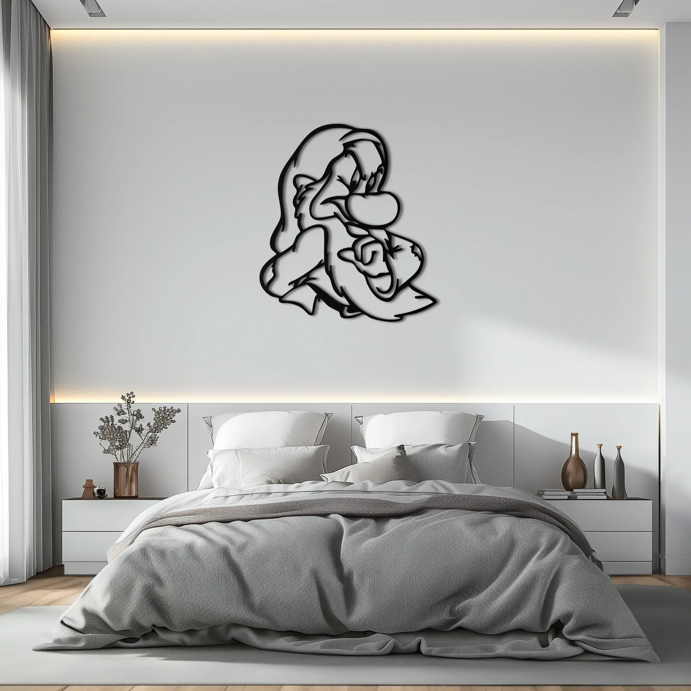Grumpy Dwarf Metal Wall Art – Whimsical Cartoon-Inspired Metal Silhouette Décor- KAF577 by Enova Art
