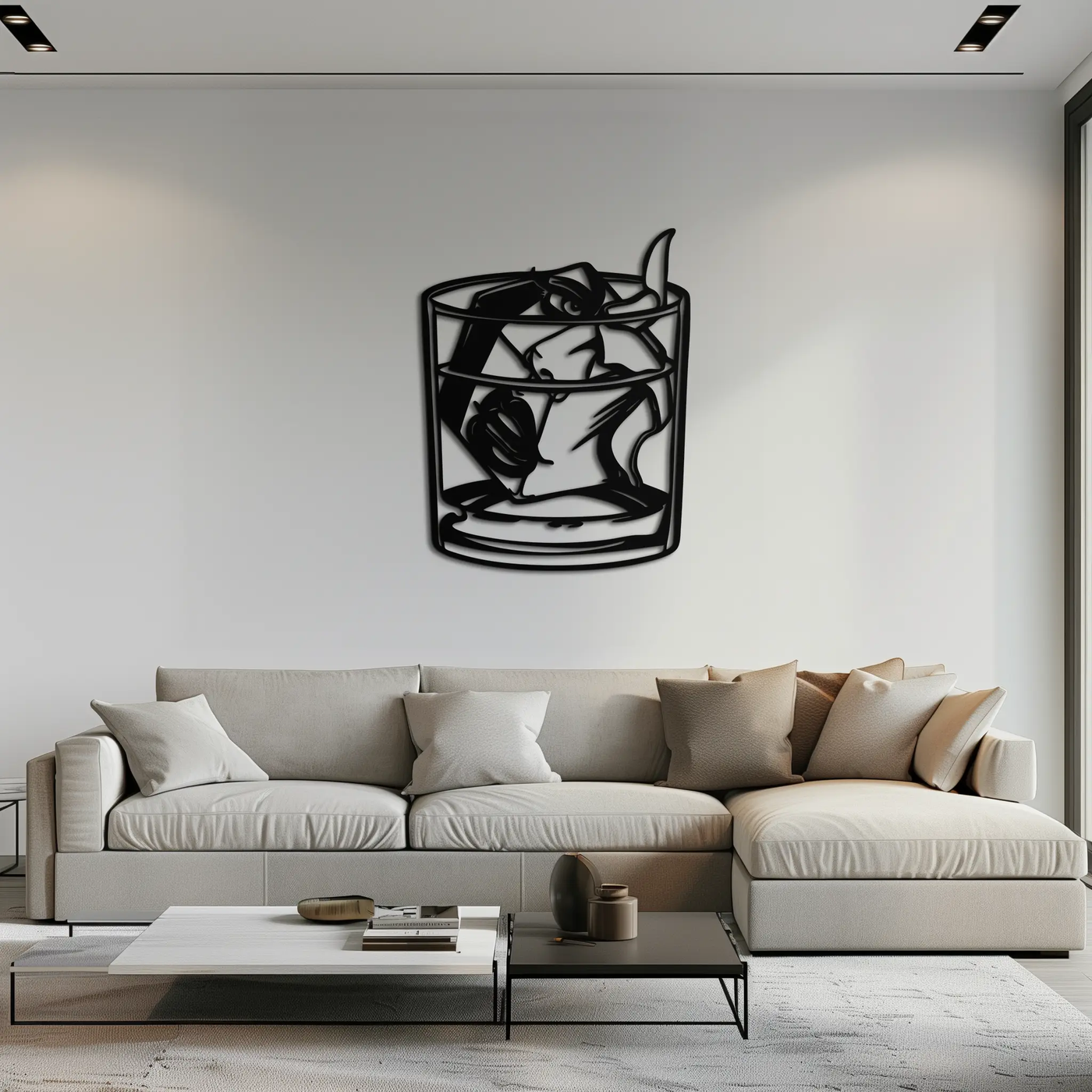 Woman in Whiskey Glass Metal Wall Art – Ice Cube Design Bar Decor for Modern Interiors- KAF578 by Enova Art