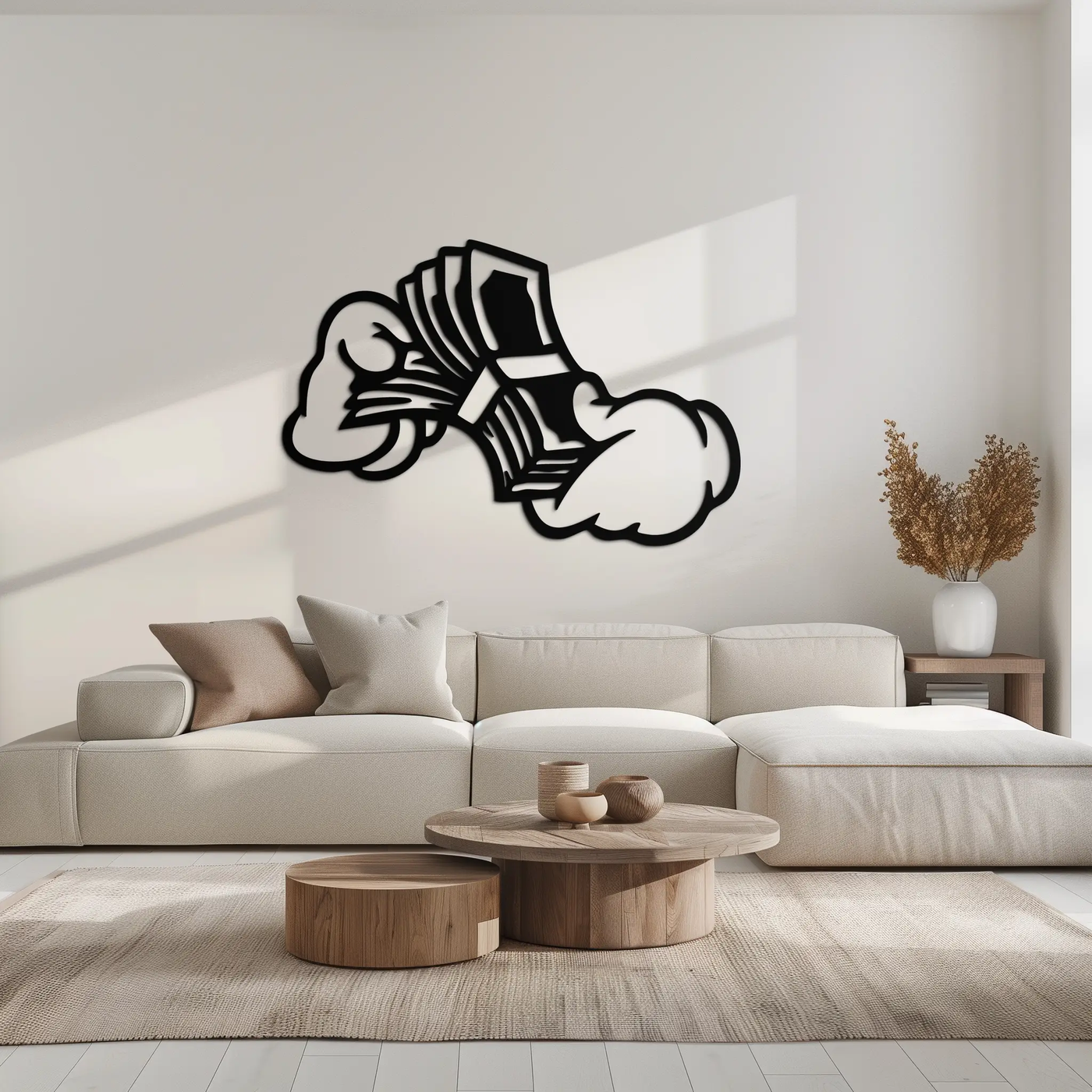 Fist Holding Money Stack Metal Wall Art – Bold Dollar Bill Hand Silhouette for Modern Spaces- KAF579 by Enova Art