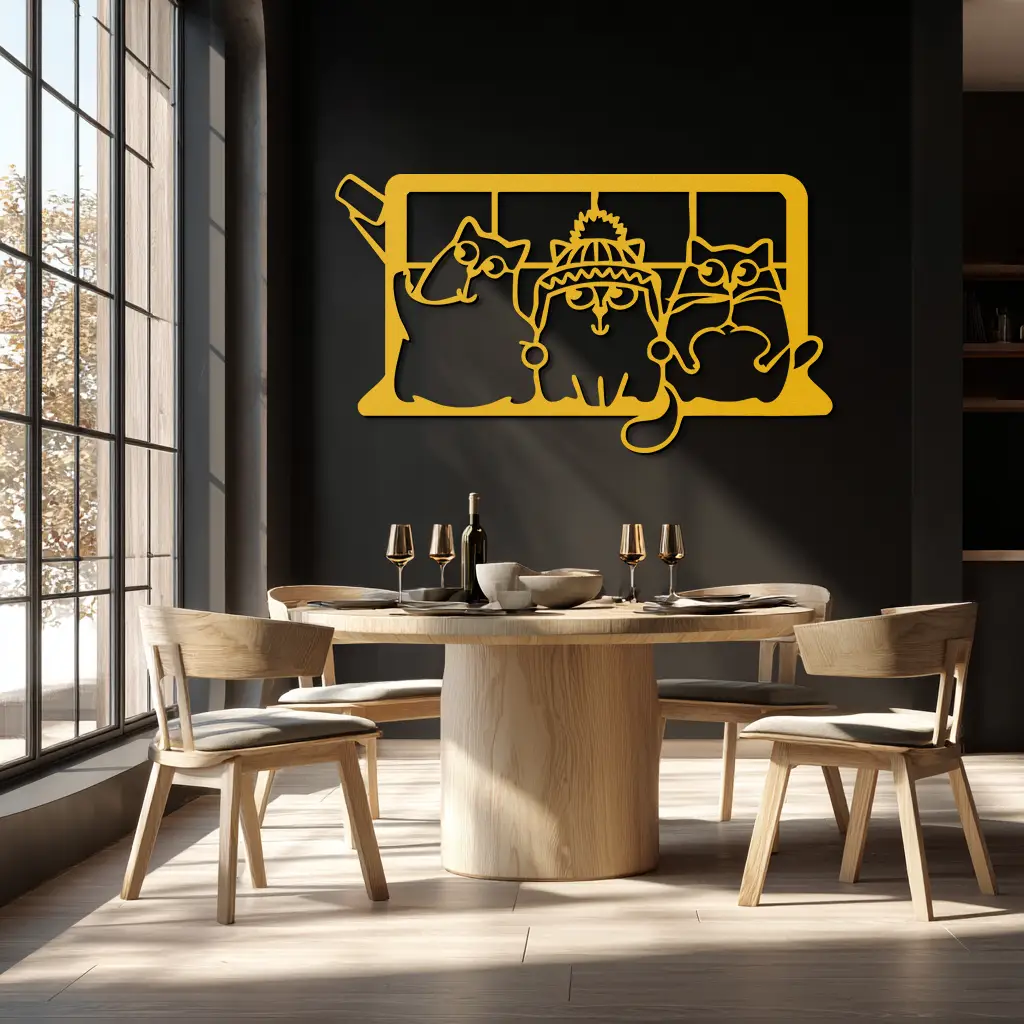Cozy Window Cats Metal Wall Art – Cute Cartoon Trio Design for Pet Lovers- KAF582 by Enova Art