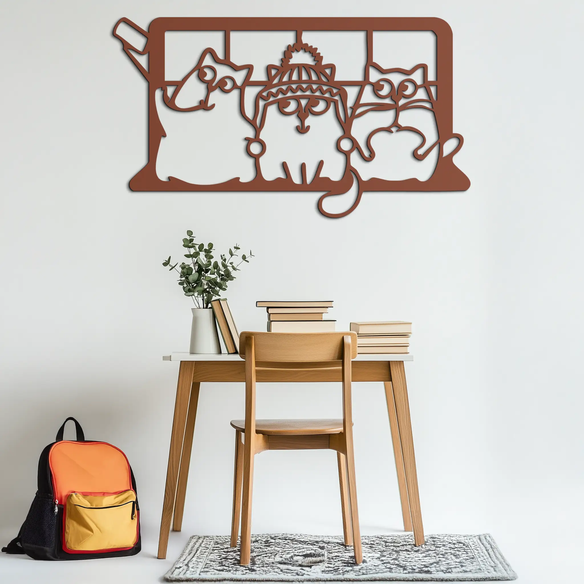 Cozy Window Cats Metal Wall Art – Cute Cartoon Trio Design for Pet Lovers- KAF582 by Enova Art