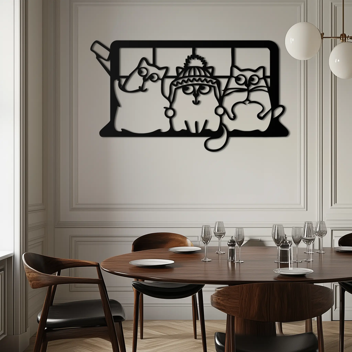 Cozy Window Cats Metal Wall Art – Cute Cartoon Trio Design for Pet Lovers- KAF582 by Enova Art