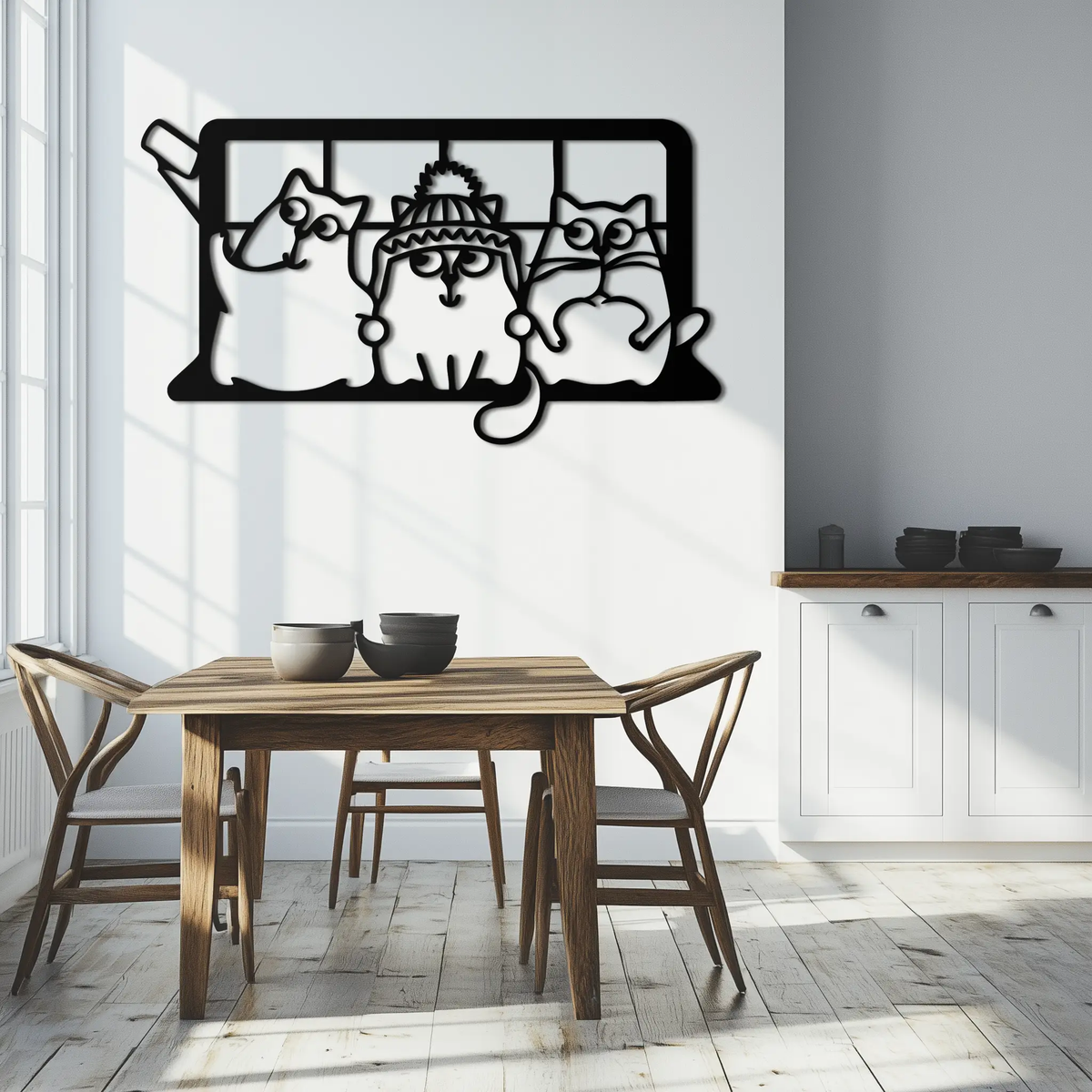 Cozy Window Cats Metal Wall Art – Cute Cartoon Trio Design for Pet Lovers- KAF582 by Enova Art