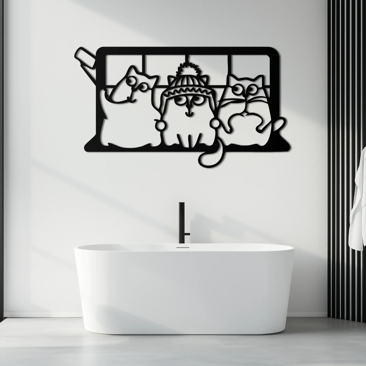 Cozy Window Cats Metal Wall Art – Cute Cartoon Trio Design for Pet Lovers- KAF582 by Enova Art