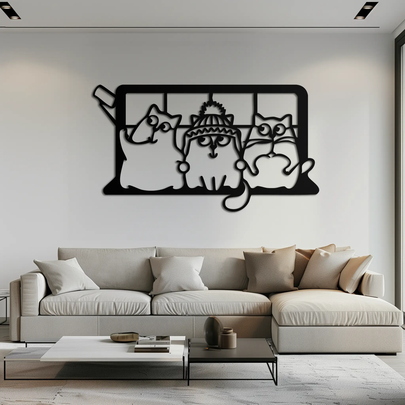Cozy Window Cats Metal Wall Art – Cute Cartoon Trio Design for Pet Lovers- KAF582 by Enova Art
