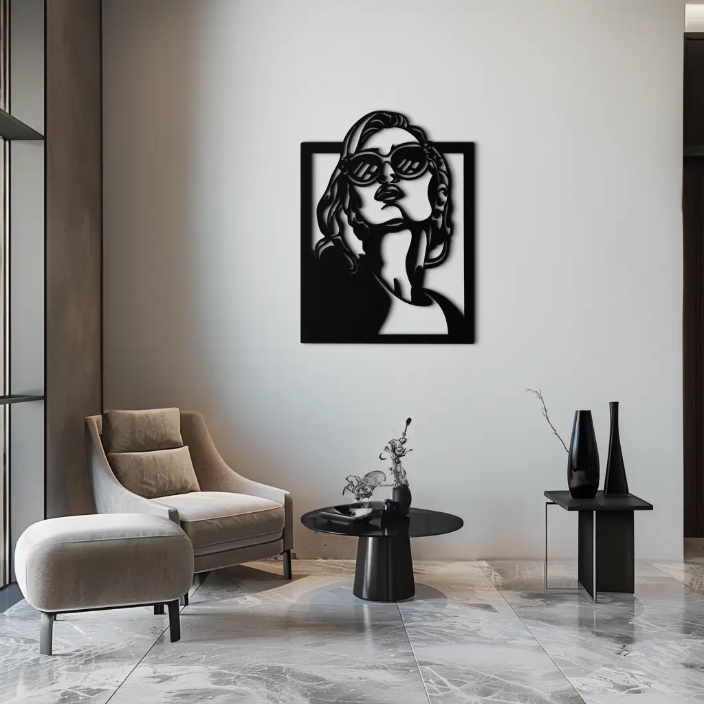 Modern Sunglasses Woman Silhouette Metal Wall Art – Bold Feminine Home Decor- KAF583 by Enova Art