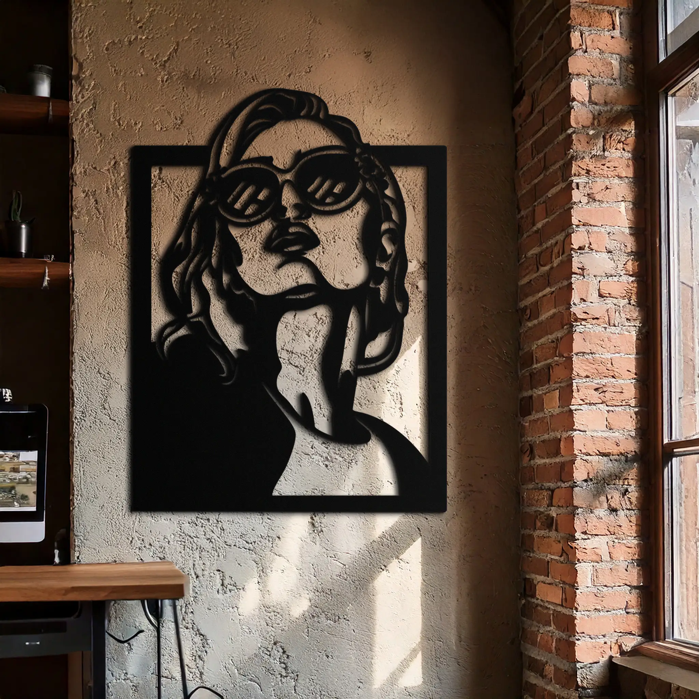 Modern Sunglasses Woman Silhouette Metal Wall Art – Bold Feminine Home Decor- KAF583 by Enova Art