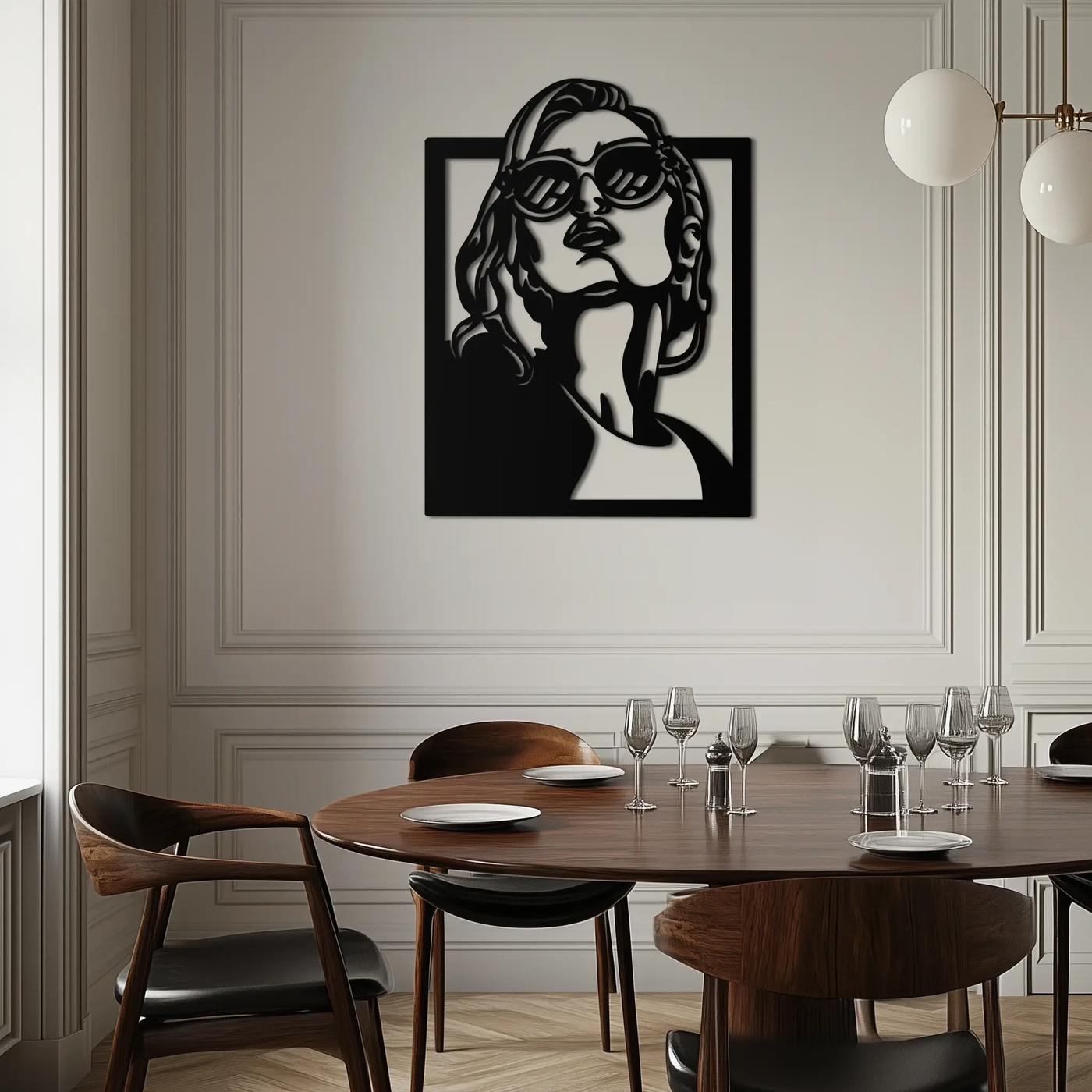 Modern Sunglasses Woman Silhouette Metal Wall Art – Bold Feminine Home Decor- KAF583 by Enova Art