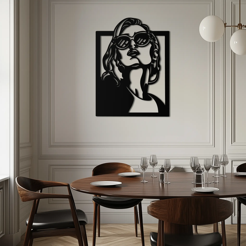 Modern Sunglasses Woman Silhouette Metal Wall Art – Bold Feminine Home Decor- KAF583 by Enova Art