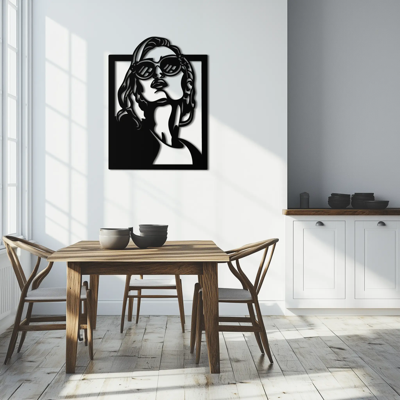 Modern Sunglasses Woman Silhouette Metal Wall Art – Bold Feminine Home Decor- KAF583 by Enova Art
