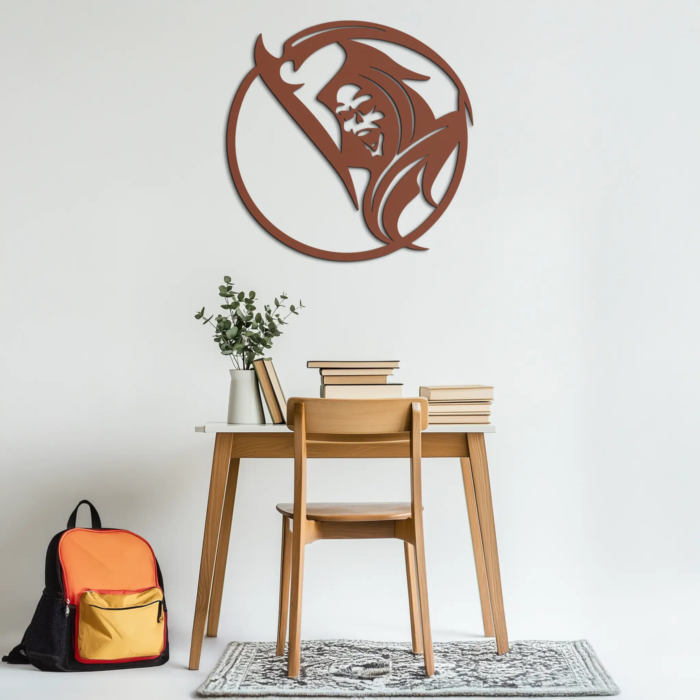 Grim Reaper Circle Metal Wall Art – Dark Gothic Scythe Decor for Horror Enthusiasts- KAF586 by Enova Art
