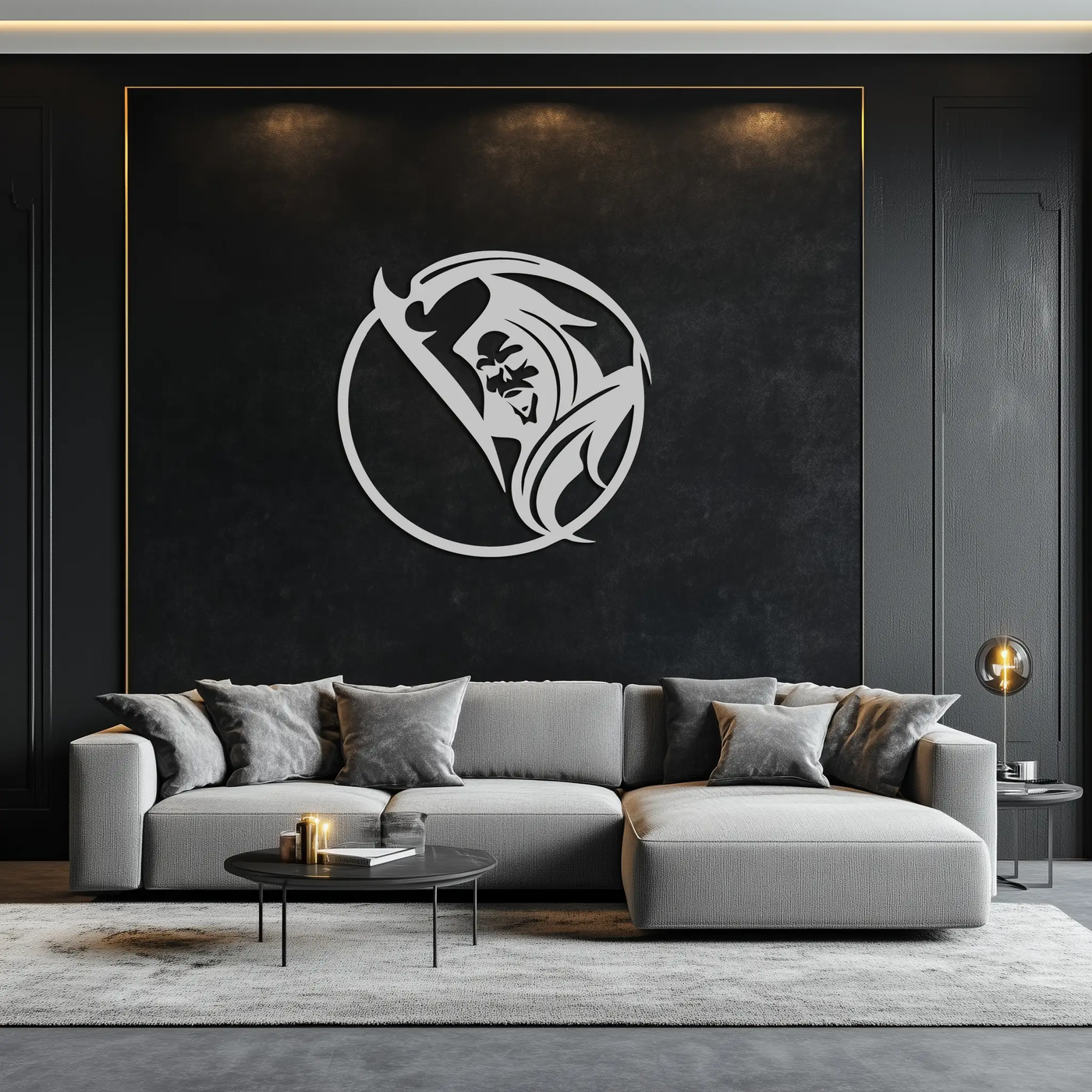 Grim Reaper Circle Metal Wall Art – Dark Gothic Scythe Decor for Horror Enthusiasts- KAF586 by Enova Art