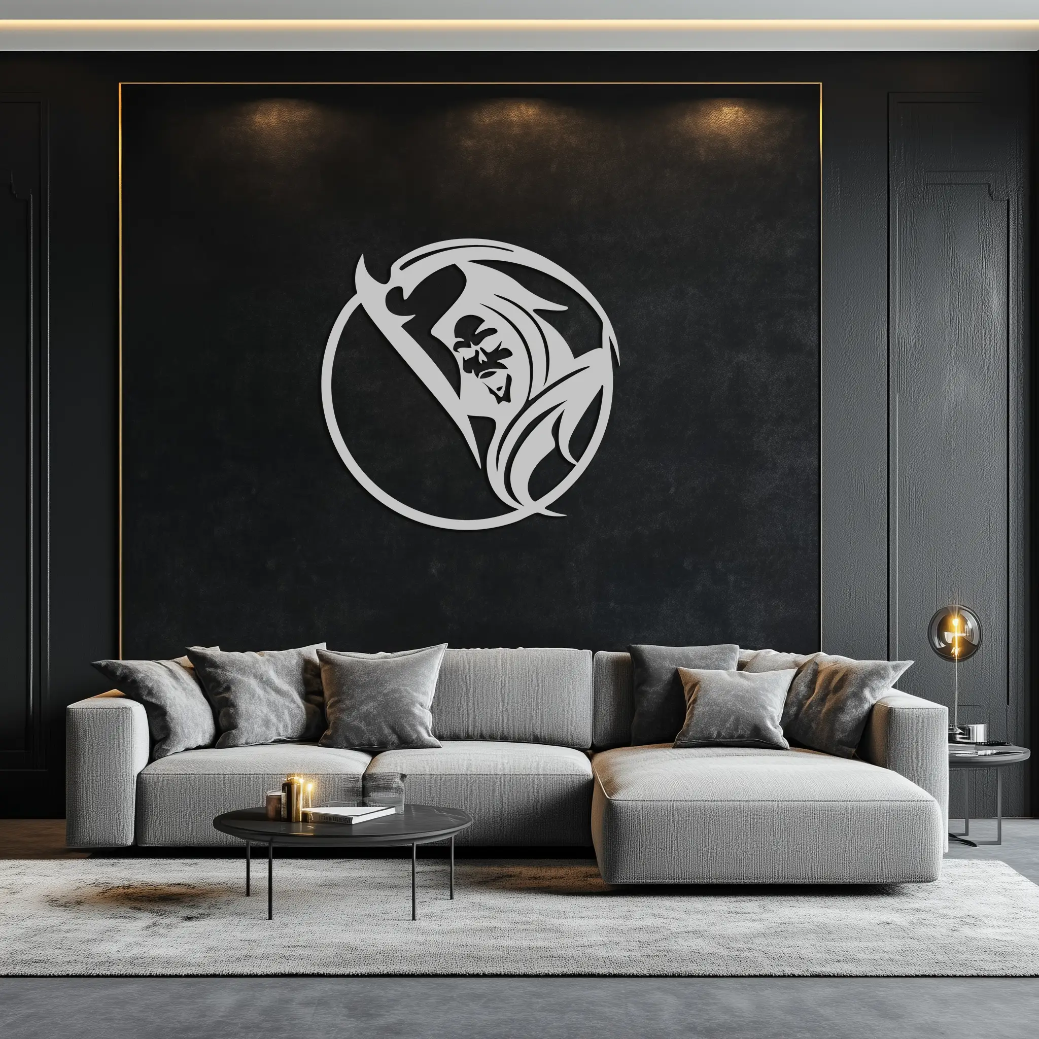 Grim Reaper Circle Metal Wall Art – Dark Gothic Scythe Decor for Horror Enthusiasts- KAF586 by Enova Art