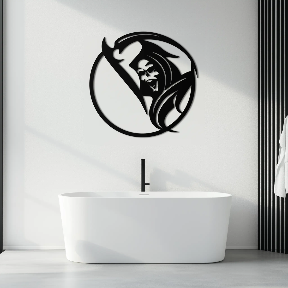 Grim Reaper Circle Metal Wall Art – Dark Gothic Scythe Decor for Horror Enthusiasts- KAF586 by Enova Art
