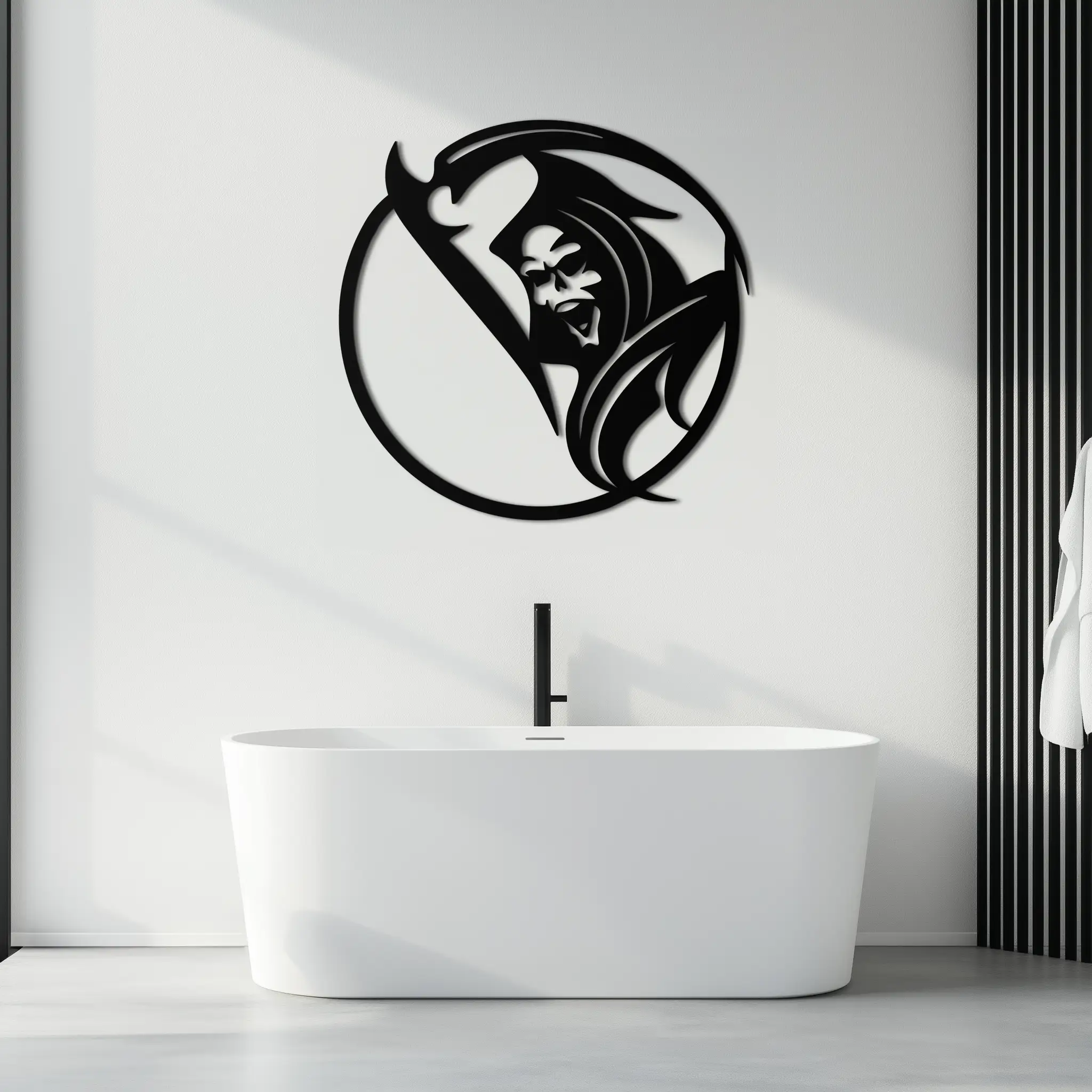 Grim Reaper Circle Metal Wall Art – Dark Gothic Scythe Decor for Horror Enthusiasts- KAF586 by Enova Art