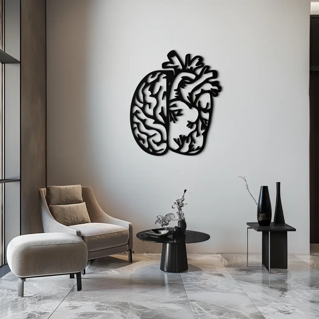 Brain and Heart Fusion Metal Wall Art – Symbolic Anatomy Design for Mind and Emotion Balance- KAF587 by Enova Art
