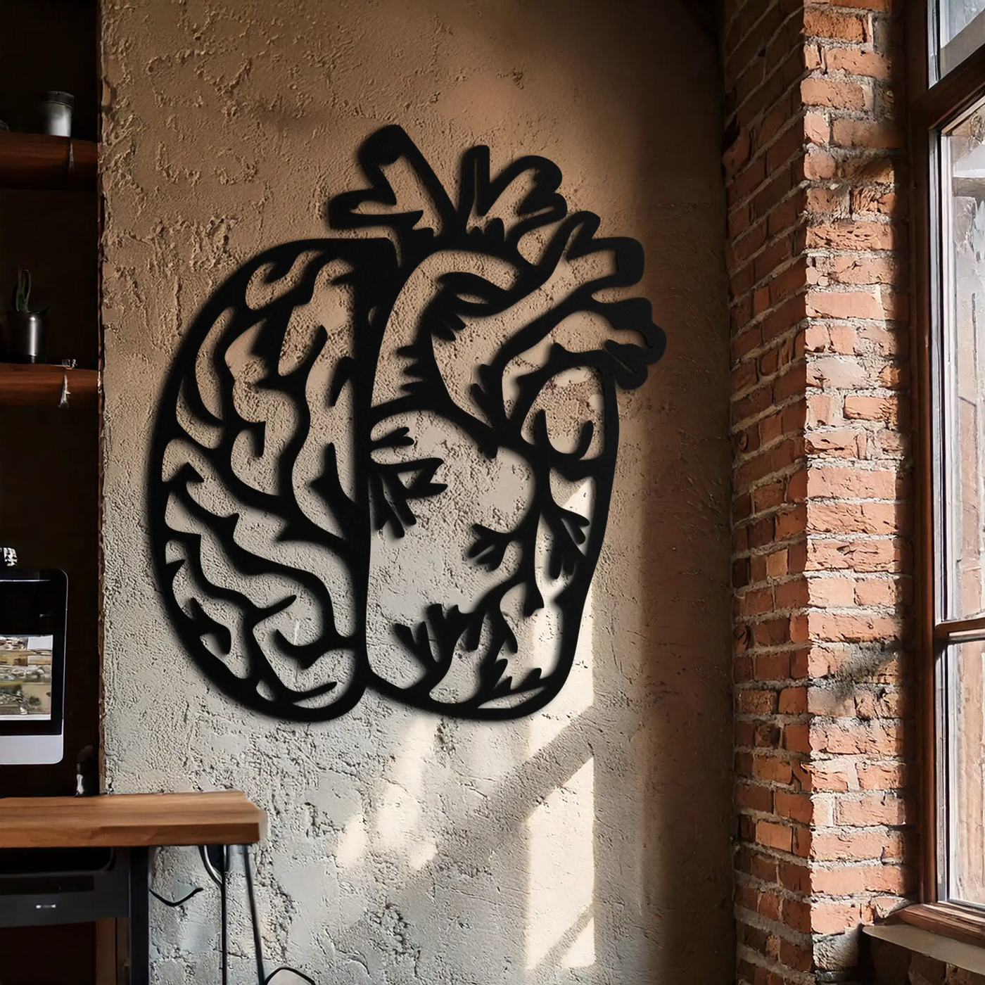 Brain and Heart Fusion Metal Wall Art – Symbolic Anatomy Design for Mind and Emotion Balance- KAF587 by Enova Art