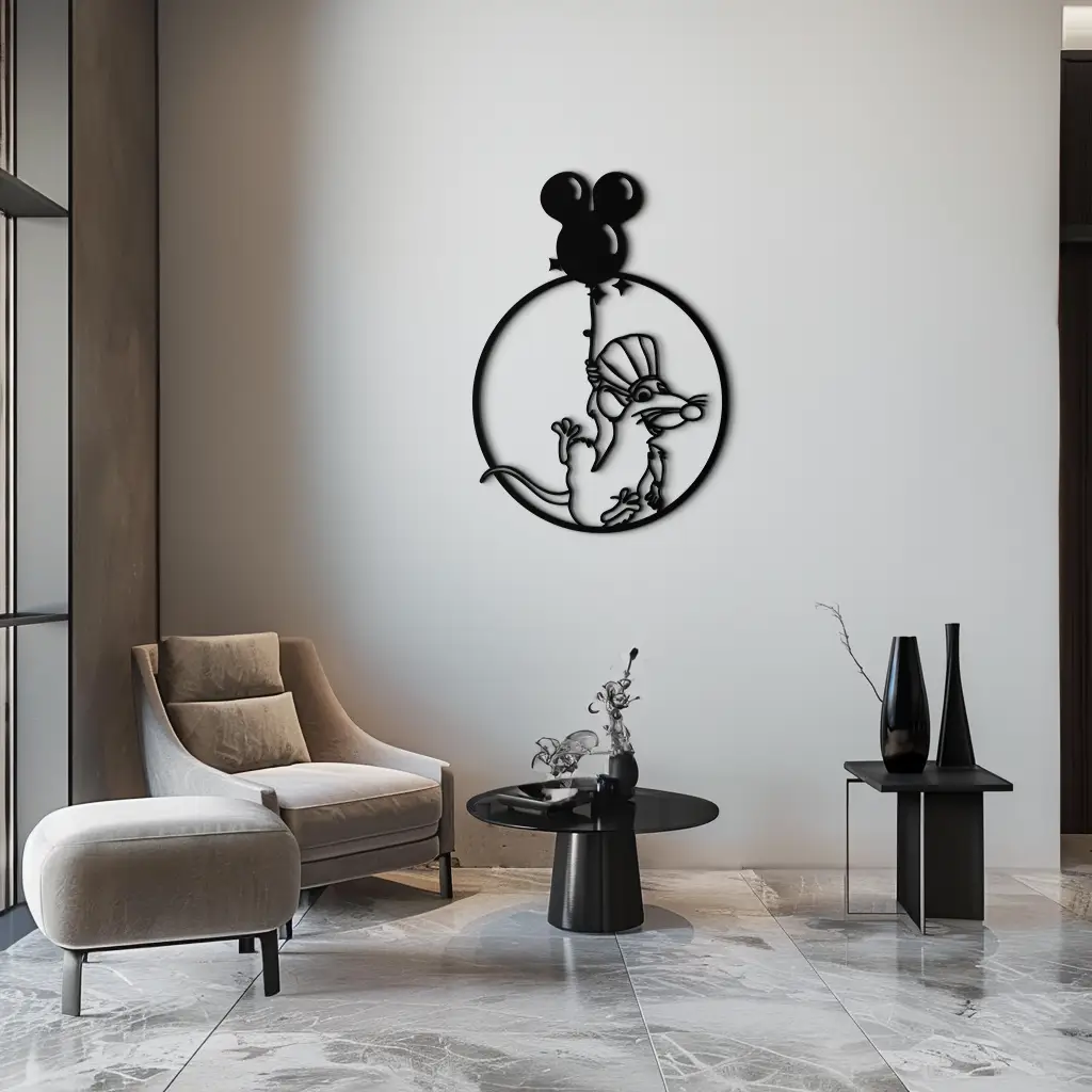 Ratatouille Chef Metal Wall Art – Cartoon Rat Balloon Decor for Kitchen Walls- KAF588 by Enova Art