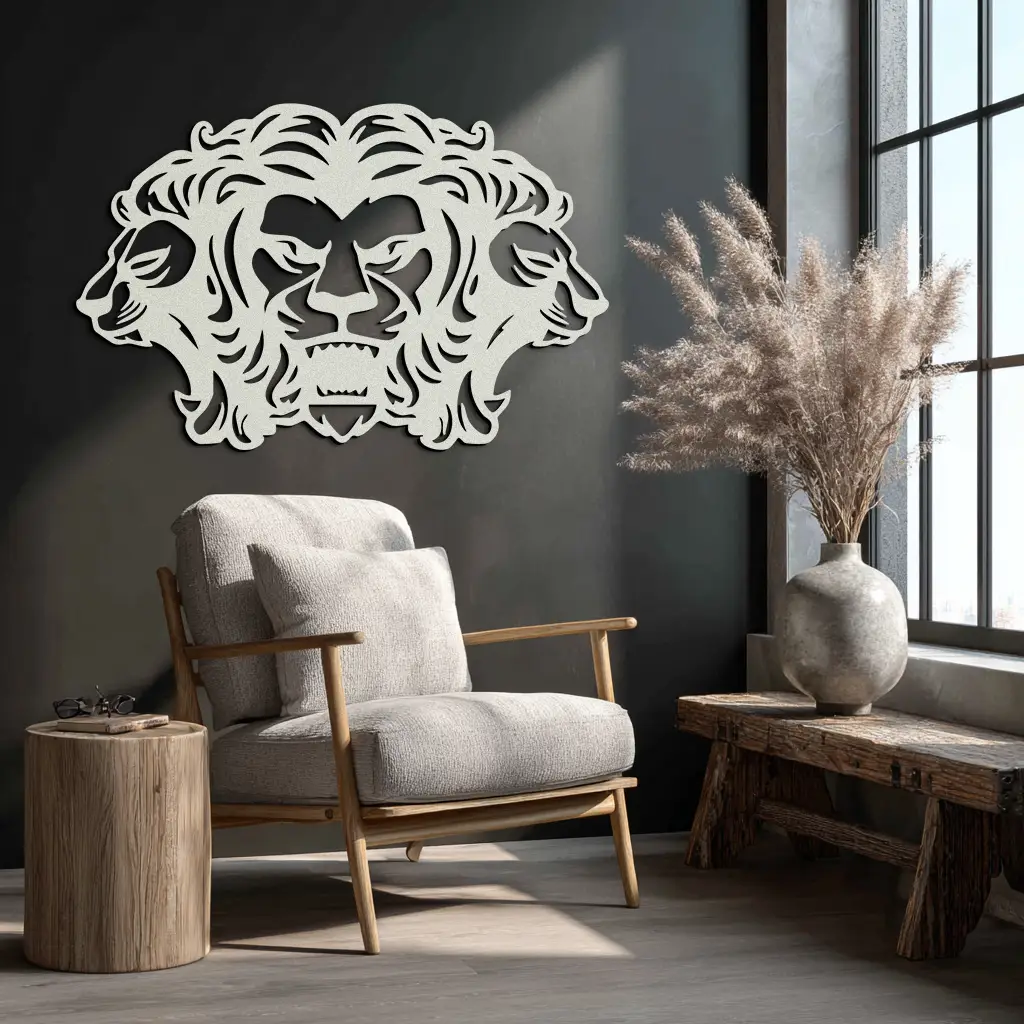 Three-Headed Lion Metal Wall Art – Fierce Tribal Lion Head Wall Decor- KAF589 by Enova Art