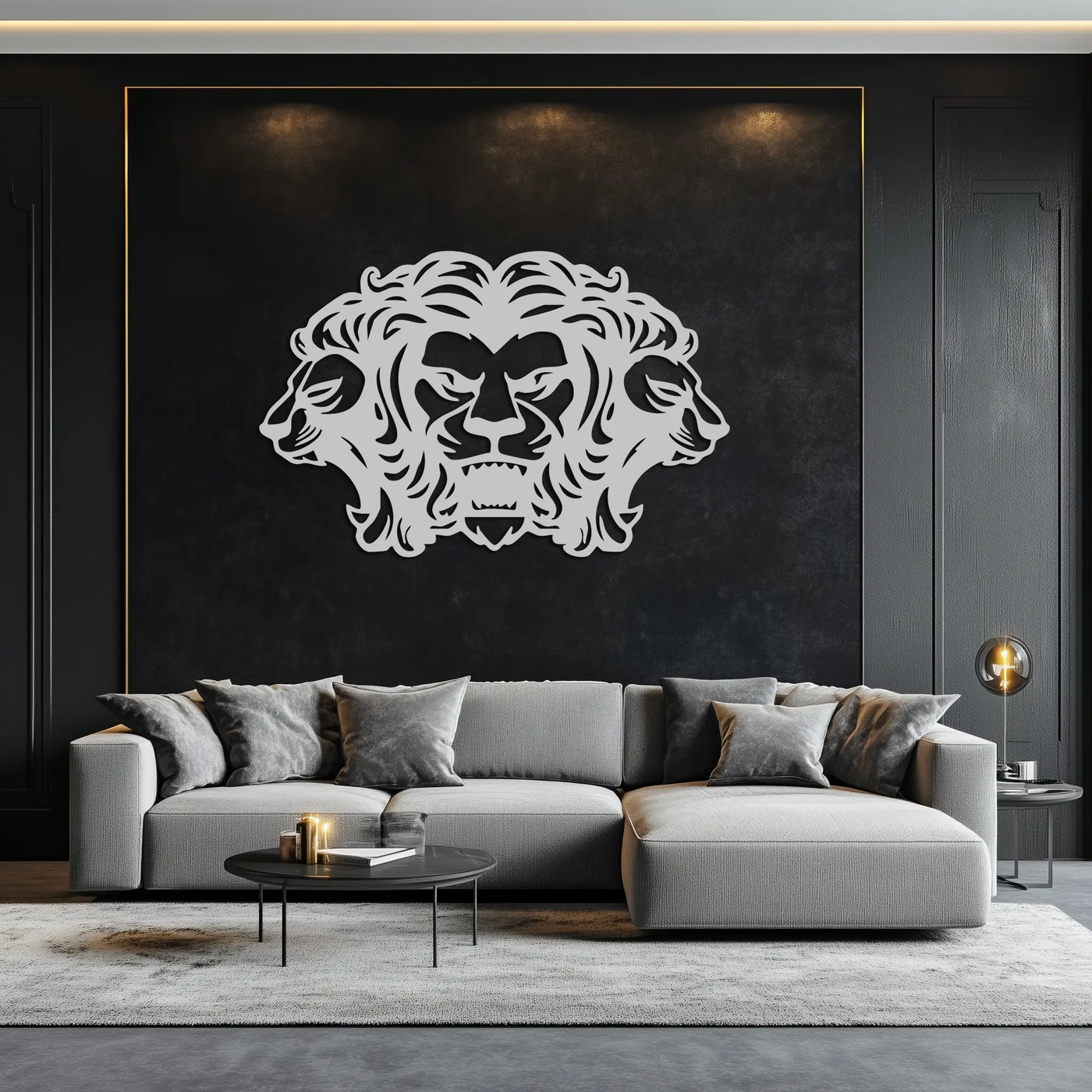 Three-Headed Lion Metal Wall Art – Fierce Tribal Lion Head Wall Decor- KAF589 by Enova Art