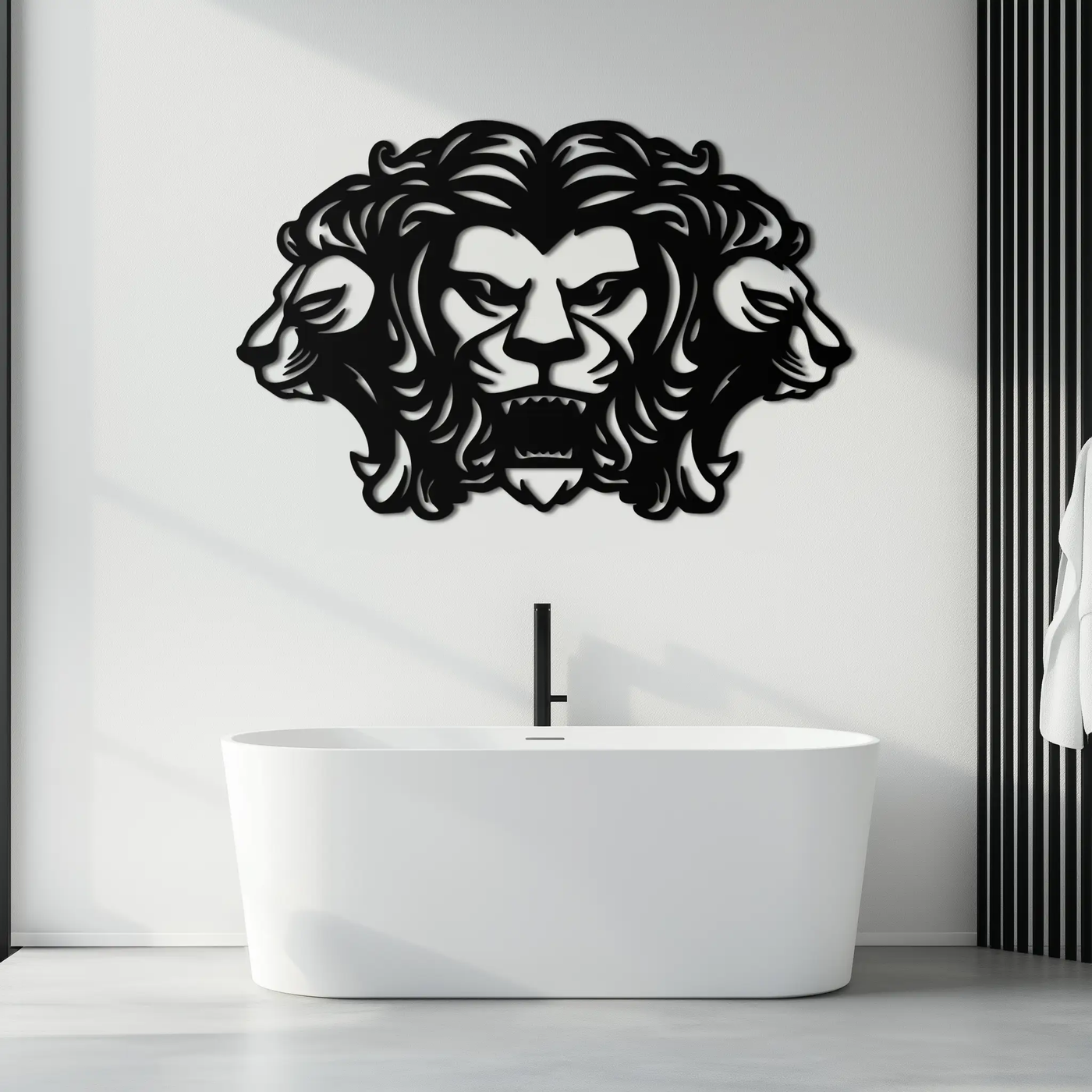 Three-Headed Lion Metal Wall Art – Fierce Tribal Lion Head Wall Decor- KAF589 by Enova Art