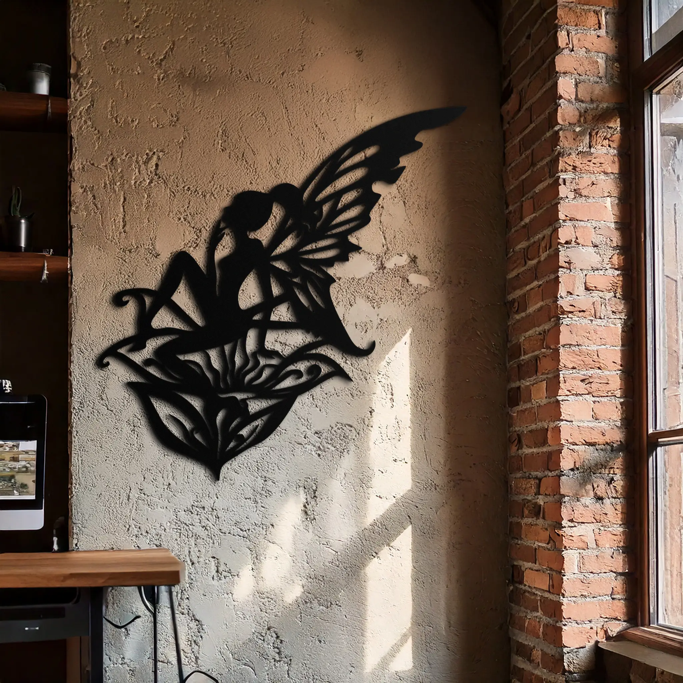 Flower Fairy Silhouette Metal Wall Art – Whimsical Fantasy Decor for Girls' Rooms- KAF590 by Enova Art