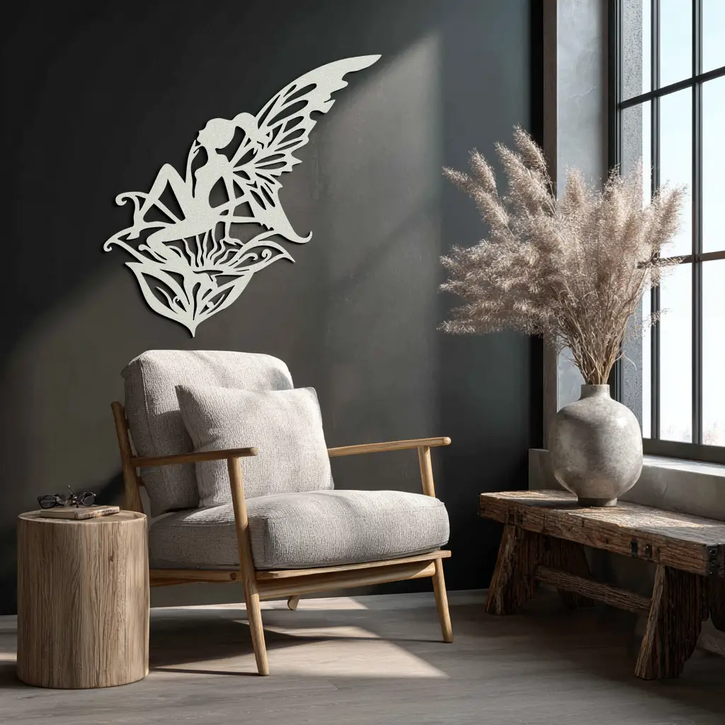 Flower Fairy Silhouette Metal Wall Art – Whimsical Fantasy Decor for Girls' Rooms- KAF590 by Enova Art