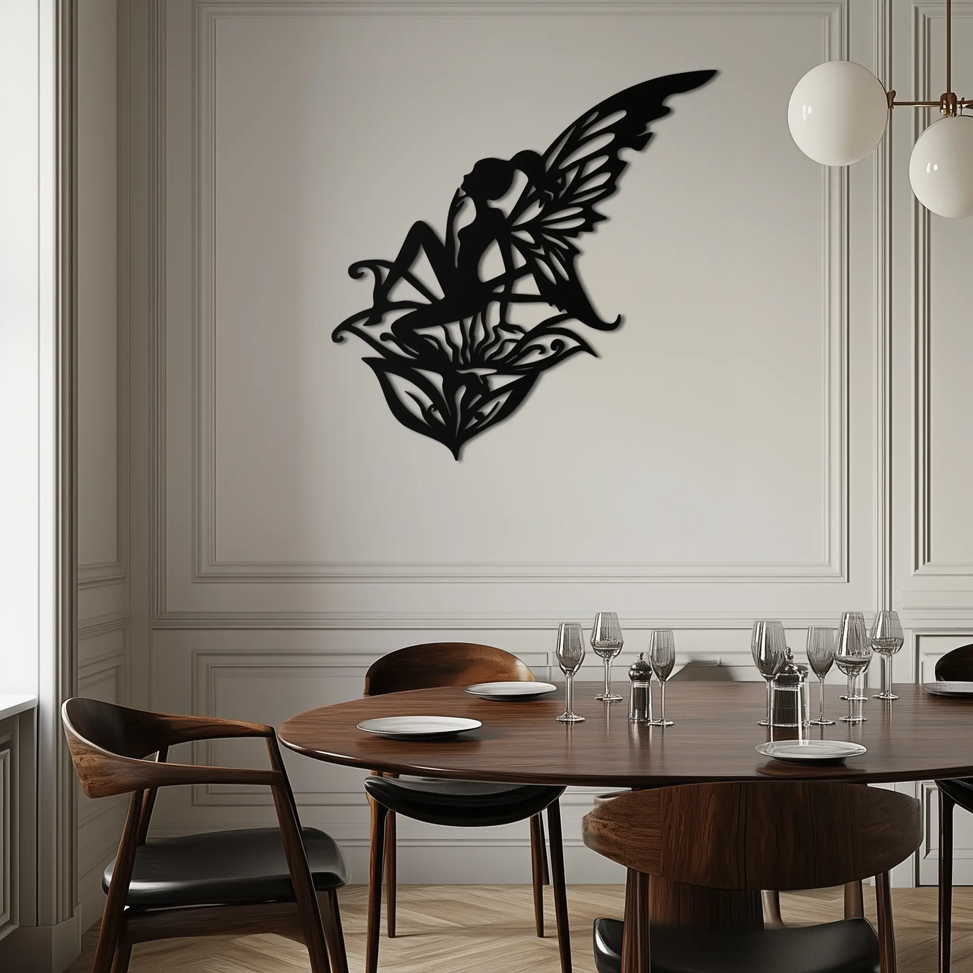 Flower Fairy Silhouette Metal Wall Art – Whimsical Fantasy Decor for Girls' Rooms- KAF590 by Enova Art