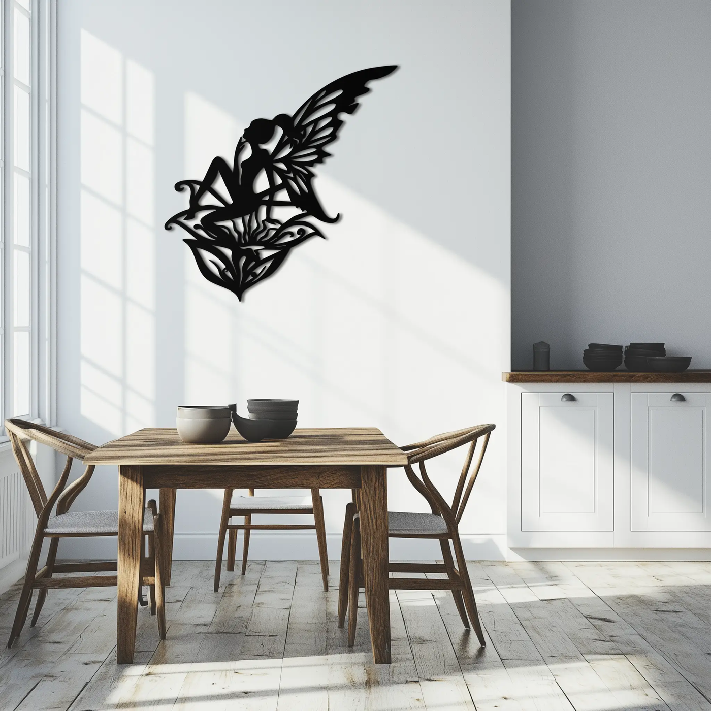 Flower Fairy Silhouette Metal Wall Art – Whimsical Fantasy Decor for Girls' Rooms- KAF590 by Enova Art