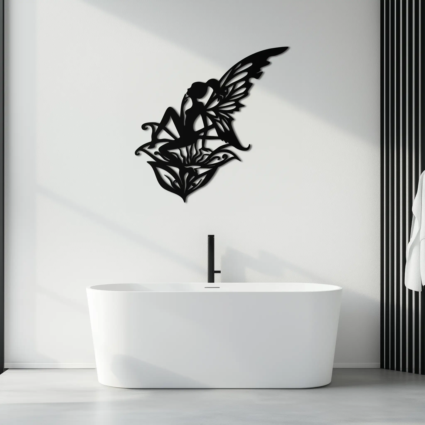 Flower Fairy Silhouette Metal Wall Art – Whimsical Fantasy Decor for Girls' Rooms- KAF590 by Enova Art