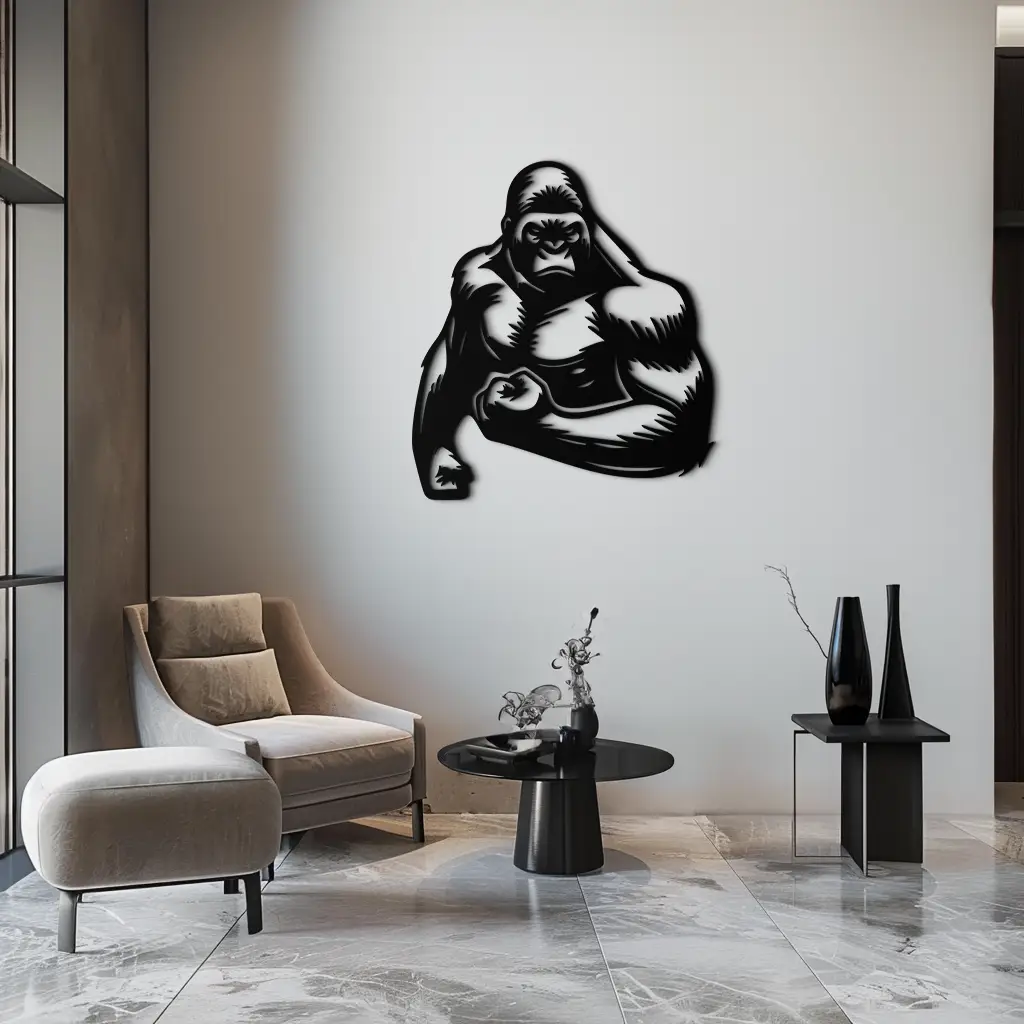 Angry Gorilla Metal Wall Art – Fierce Jungle Animal Decor for Gym and Man Cave- KAF592 by Enova Art
