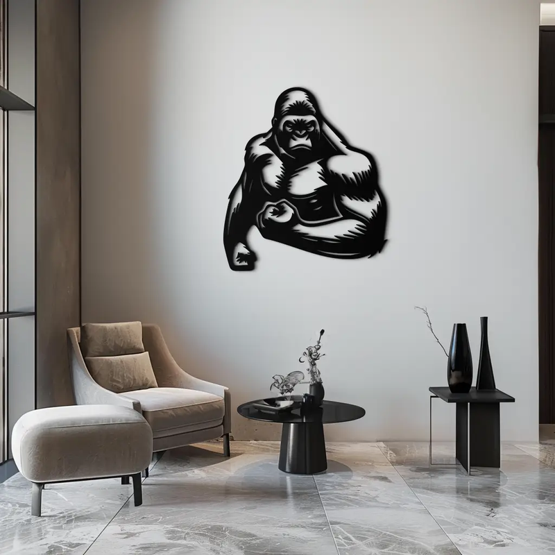 Angry Gorilla Metal Wall Art – Fierce Jungle Animal Decor for Gym and Man Cave- KAF592 by Enova Art