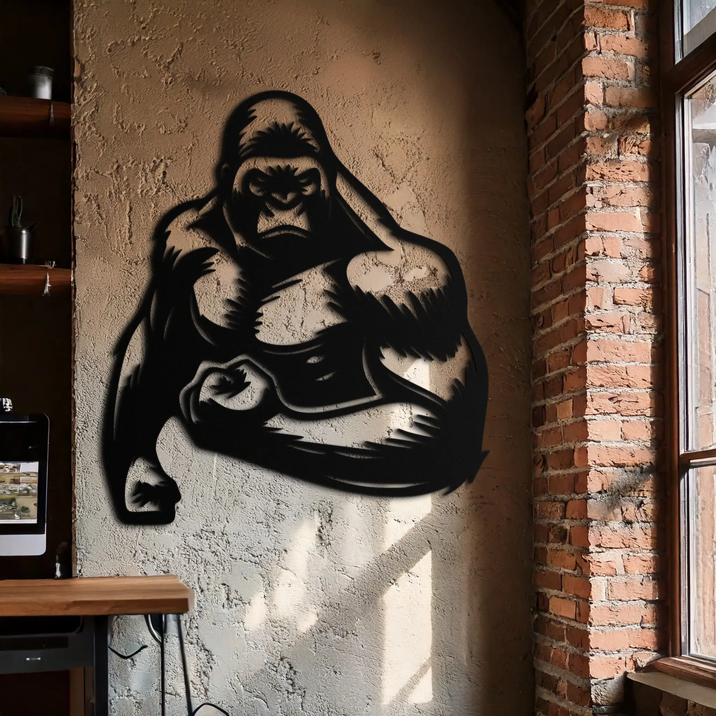 Angry Gorilla Metal Wall Art – Fierce Jungle Animal Decor for Gym and Man Cave- KAF592 by Enova Art