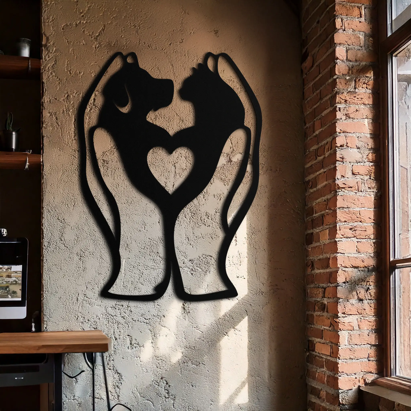 Dog and Cat in Hand Metal Wall Art – Heartwarming Pet Love Decor for Animal Lovers- KAF593 by Enova Art