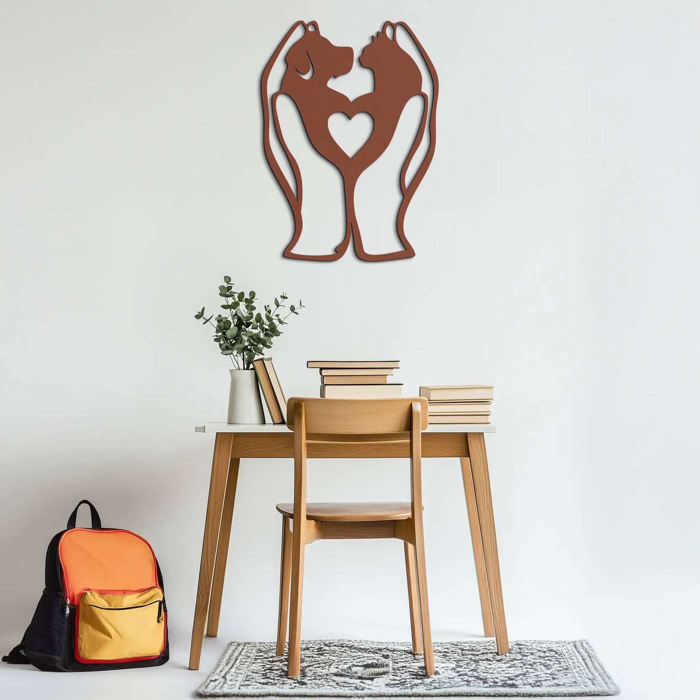Dog and Cat in Hand Metal Wall Art – Heartwarming Pet Love Decor for Animal Lovers- KAF593 by Enova Art