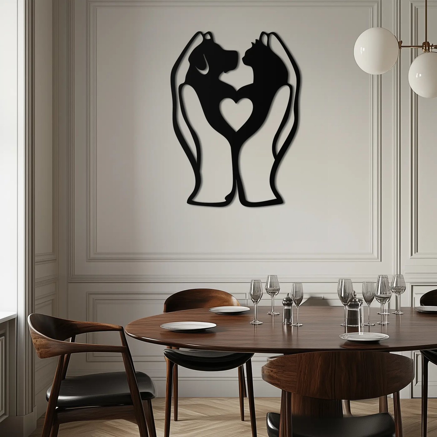 Dog and Cat in Hand Metal Wall Art – Heartwarming Pet Love Decor for Animal Lovers- KAF593 by Enova Art